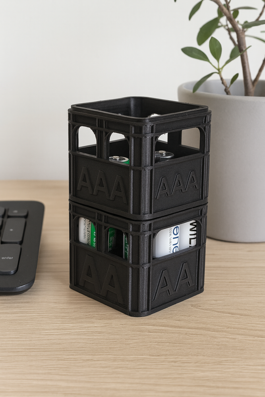 Batteriholder – Ølkasse Design (Stabelbar)
